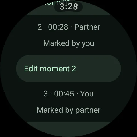 A saved shared moment records who it was marked for and who created it.